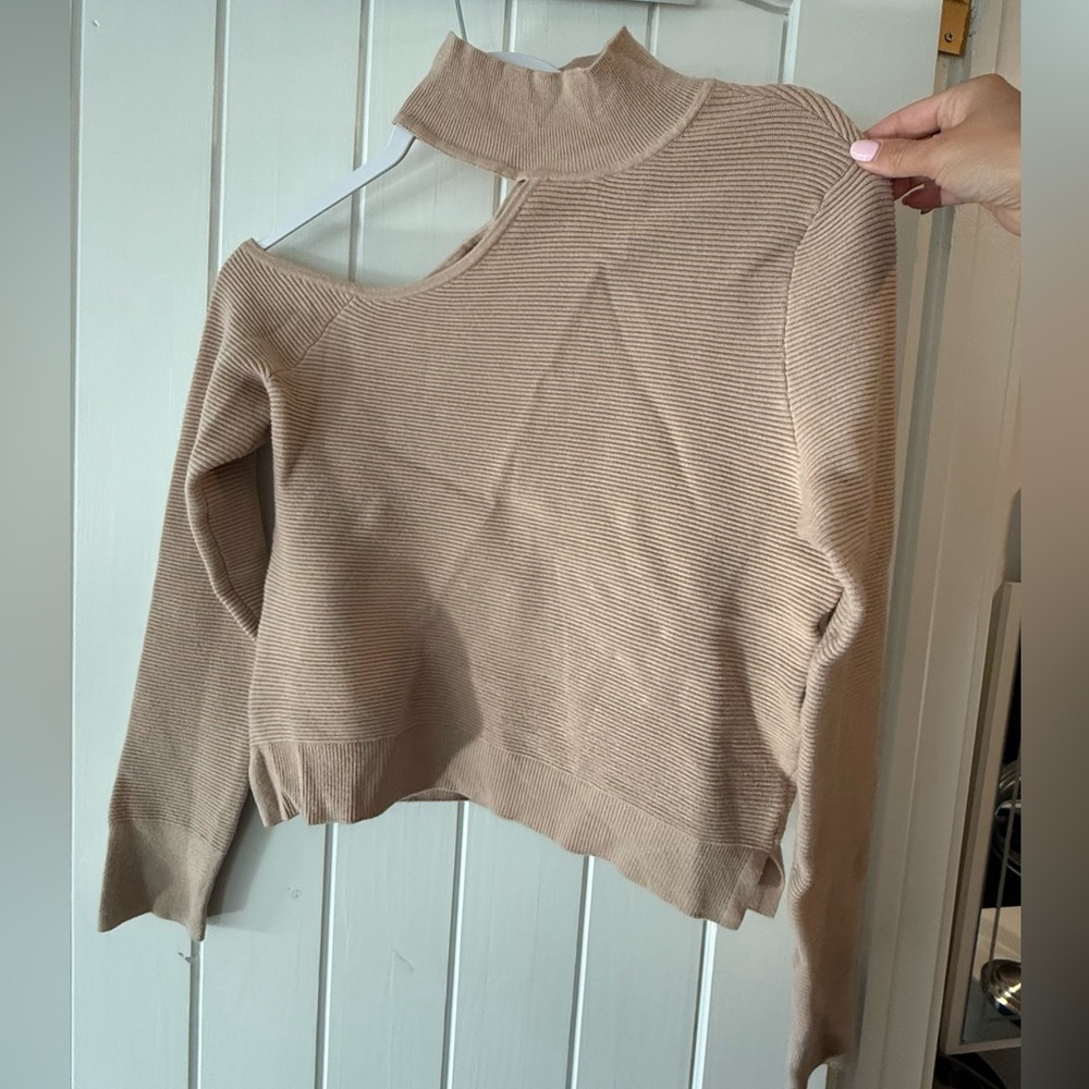 Asymmetric neck cutout sweater